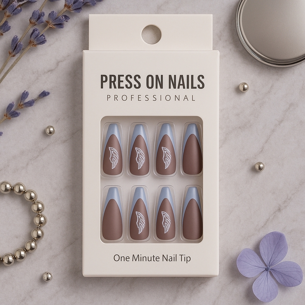 Brown and White Press On Nails - Picture 1 of 3